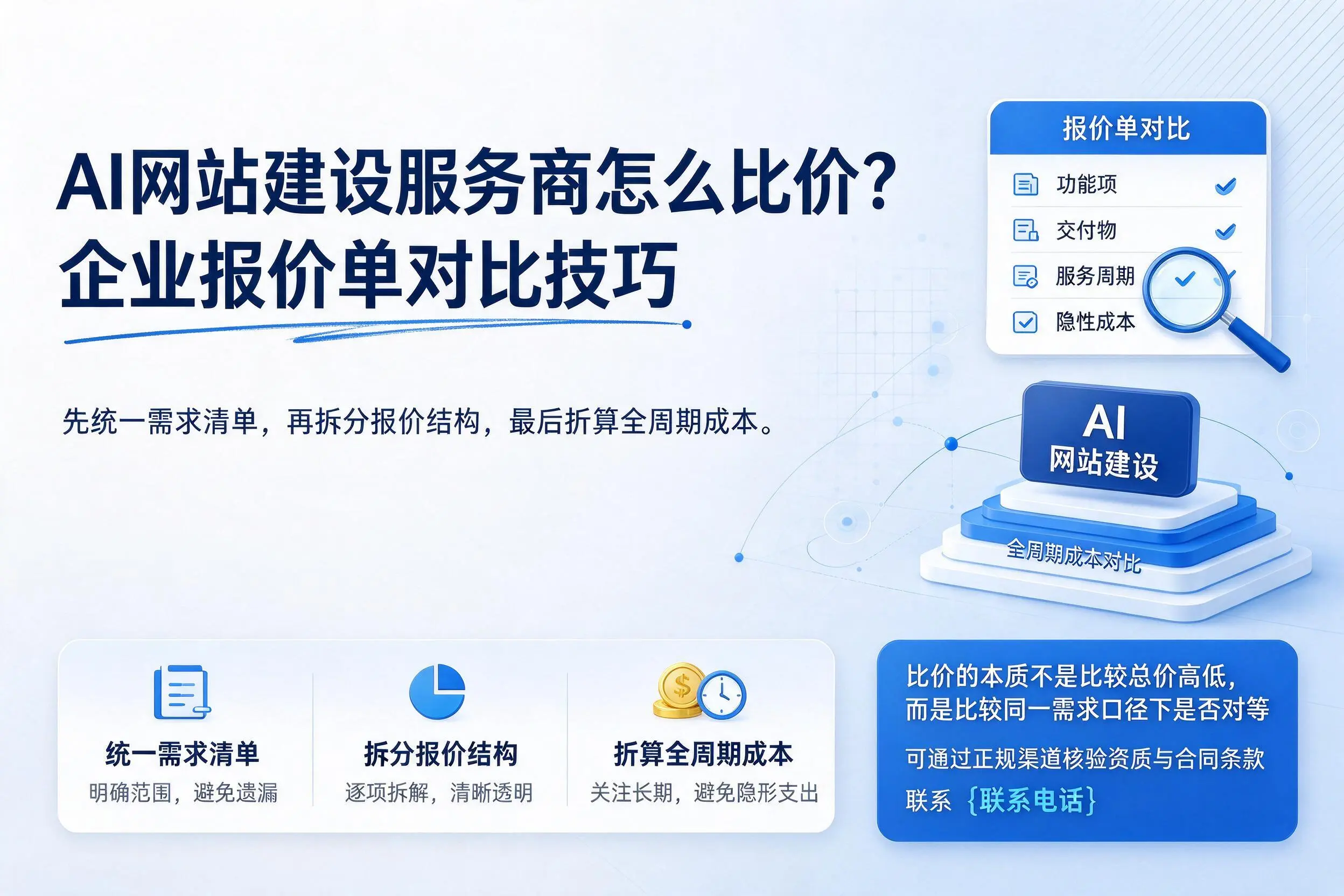 AI网站建设服务商怎么比价？昆明企业报价单对比技巧
